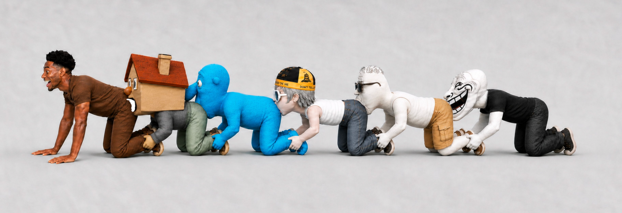 The Memipede, a long chain of meme characters